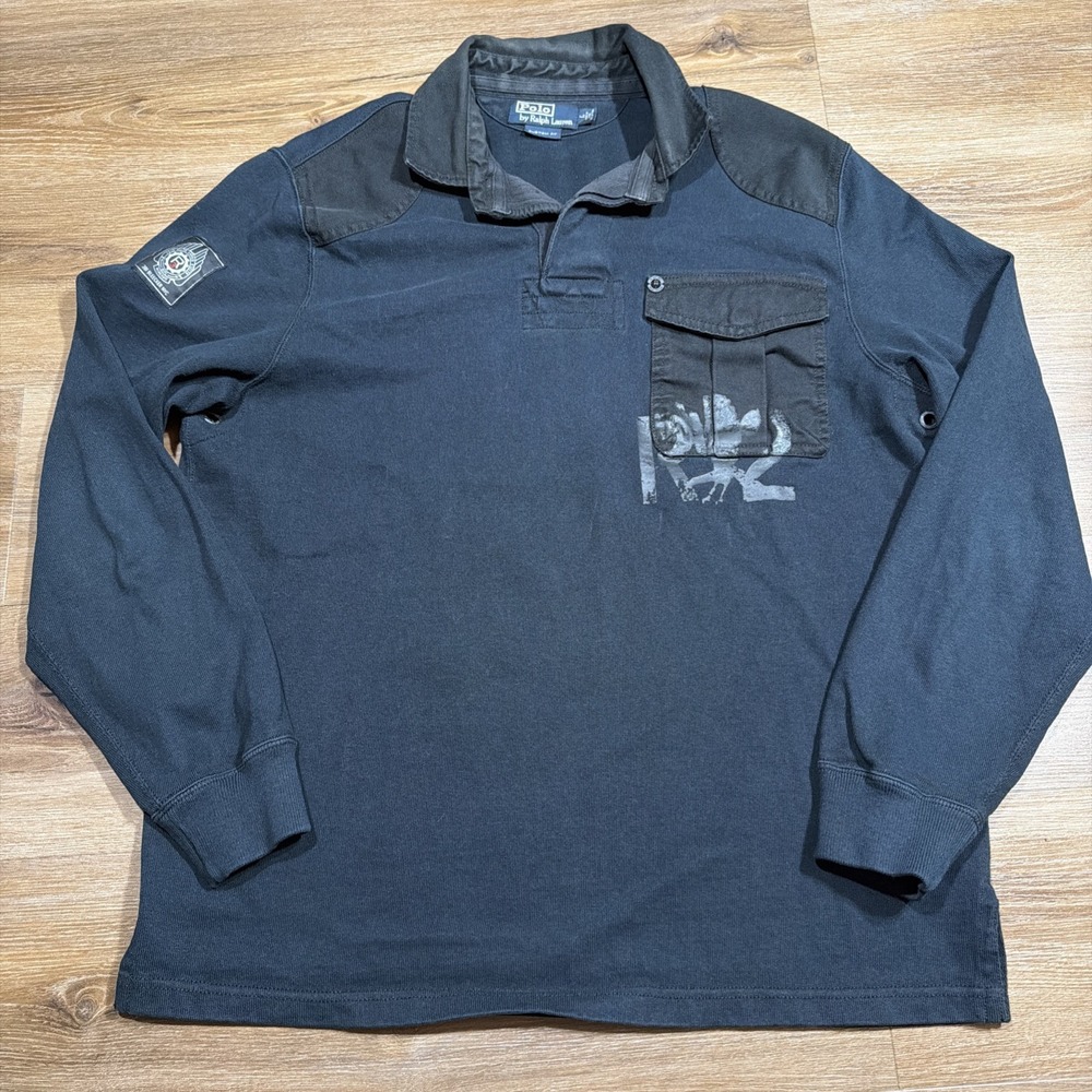 Polo Ralph Lauren Men's LARGE Bleecker Cup Navy Long Sleeve Rugby Special Issue